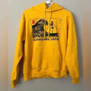 Great Wave of Kanagawa Japan Hoodie Artist Union Clothing Skeleton Yellow Small
